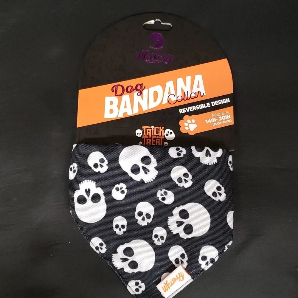 Doghaus Whimsy Collection Reversible Skull Dog Bandana Collar, 14-20 inches